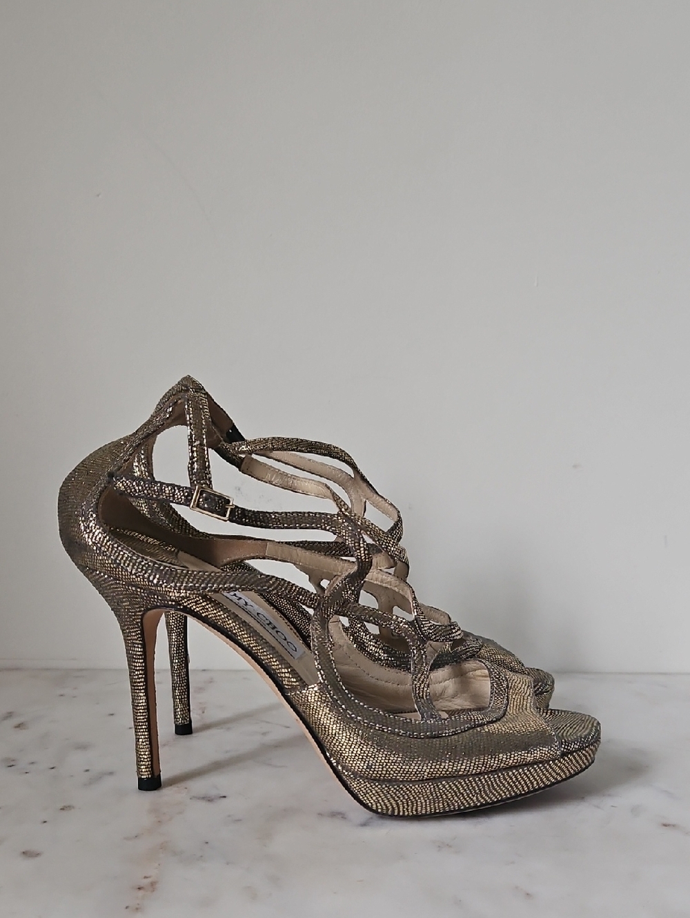 JIMMY CHOO: Glam Metallic Gold Stiletto Heels